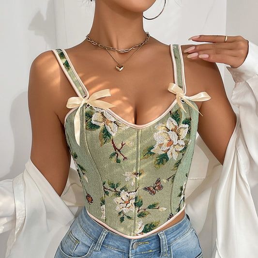 🌸 Spicy | French Floral Bow Tie Slimming Camisole