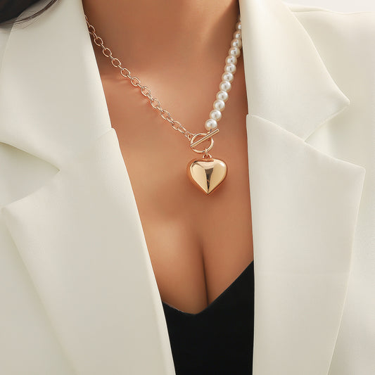 💖 Necklace + Pearl Heart Pendant Necklace – Elegant Luxe Lock Chain