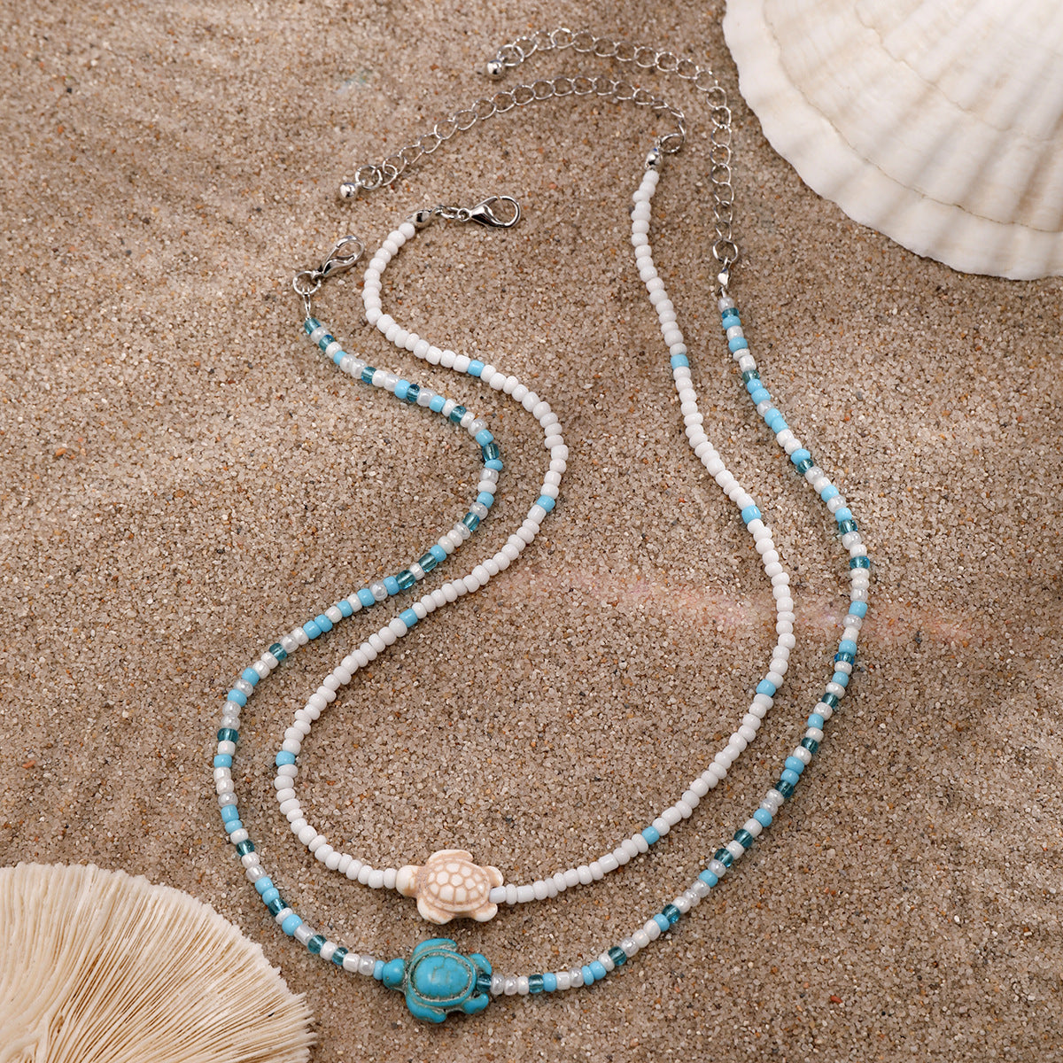 🌊 Necklace + Beaded Starfish & Shell Necklace – Coastal Beach Style