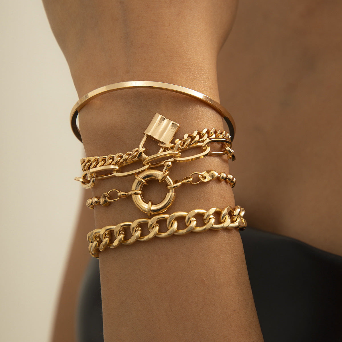 💫 Bracelet Set + Geometric OT Buckle Layered Chain Bracelet – Hip-Hop Fusion