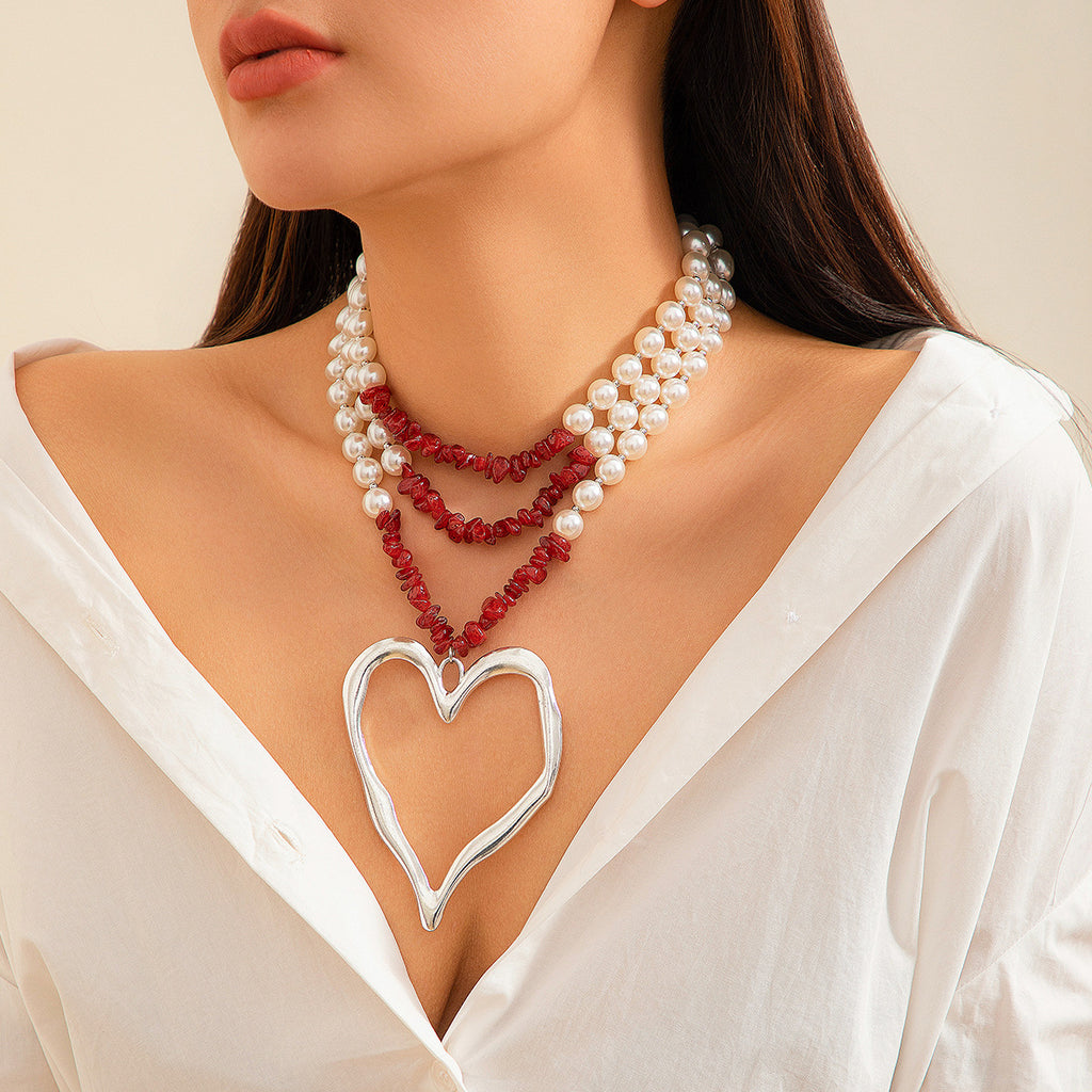 💖 Necklace + Pearl Bead Statement Necklace With Turquoise Heart