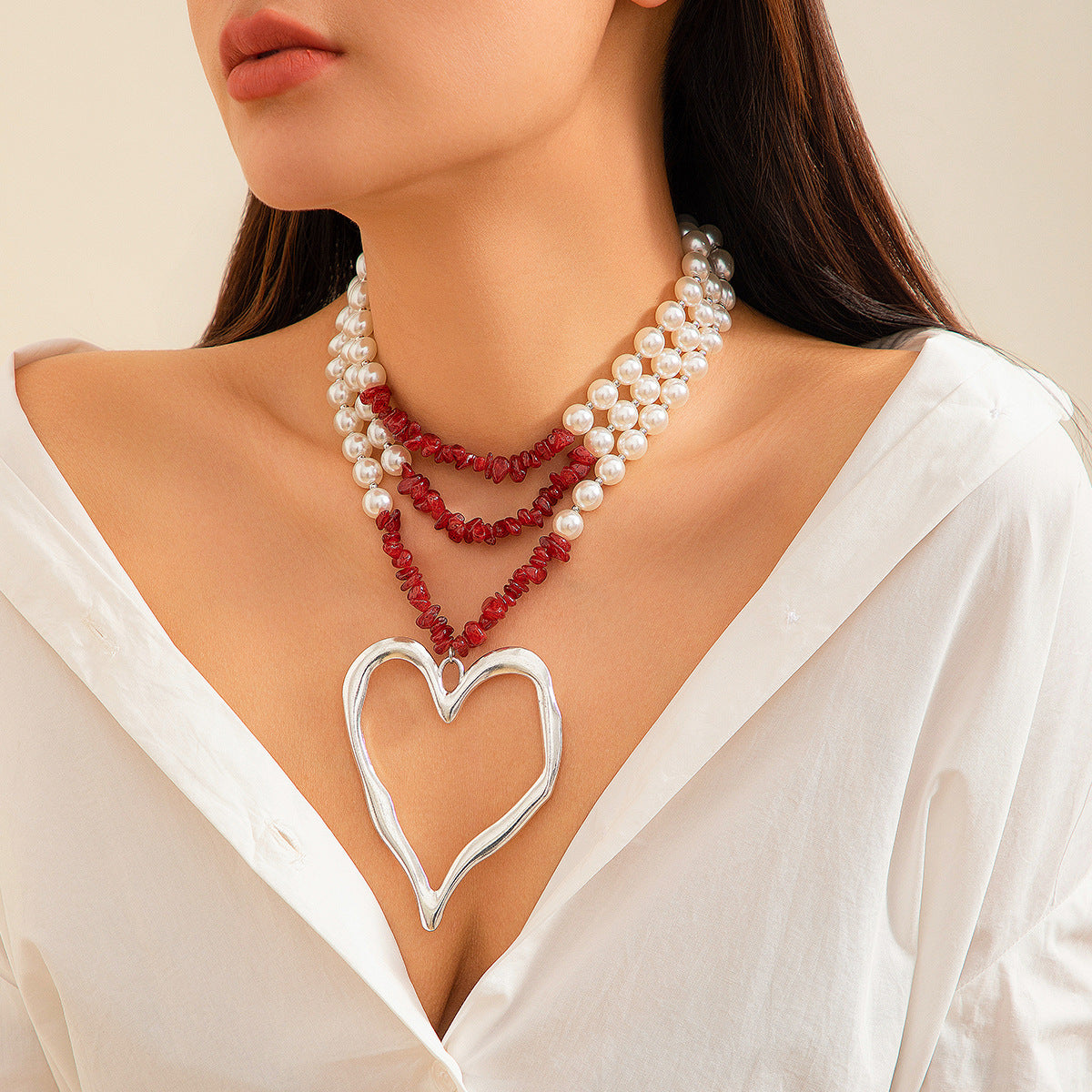 💖 Necklace + Pearl Bead Statement Necklace With Turquoise Heart