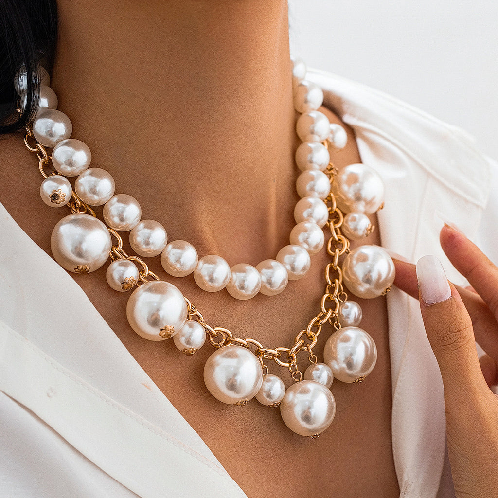 💎 Necklace Set + Pearl Pendant & Alloy Layered Necklace – French Elegance