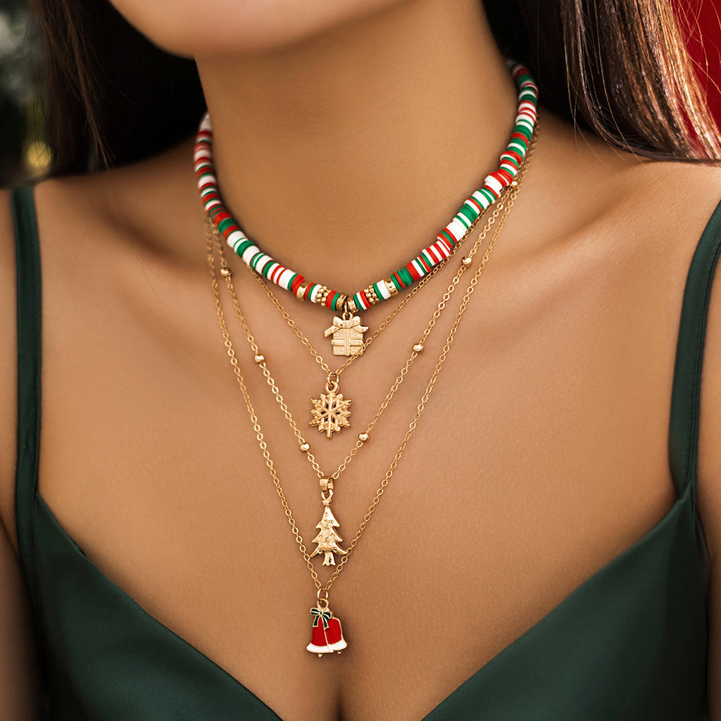 ☃️ Choker Set + Beaded Christmas Necklace With Santa Pendant (3pcs)