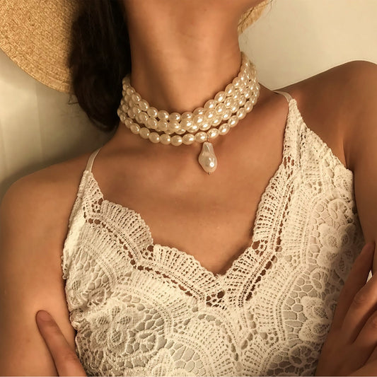 🔷 Necklace + Geometric Beaded Pendant Necklace – Multi-Layer
