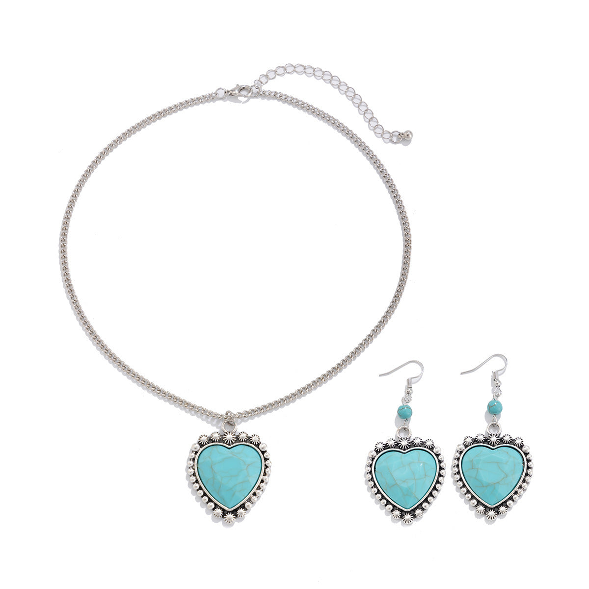 🌴 Necklace Set + Turquoise Coconut Tree Pendant – Heart Charm Summer Set
