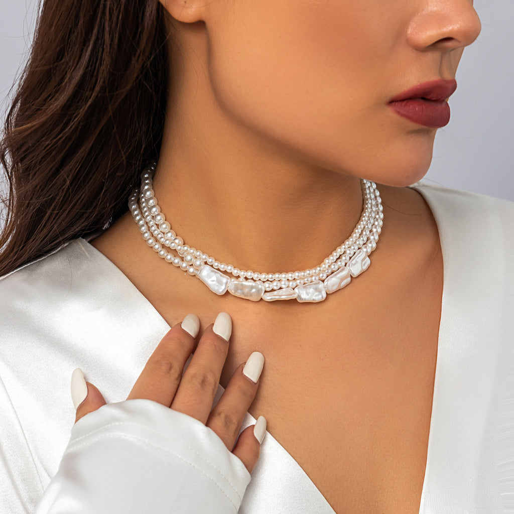 💫 Necklace + Woven Pearl Baroque Layered Necklace – Retro Glam