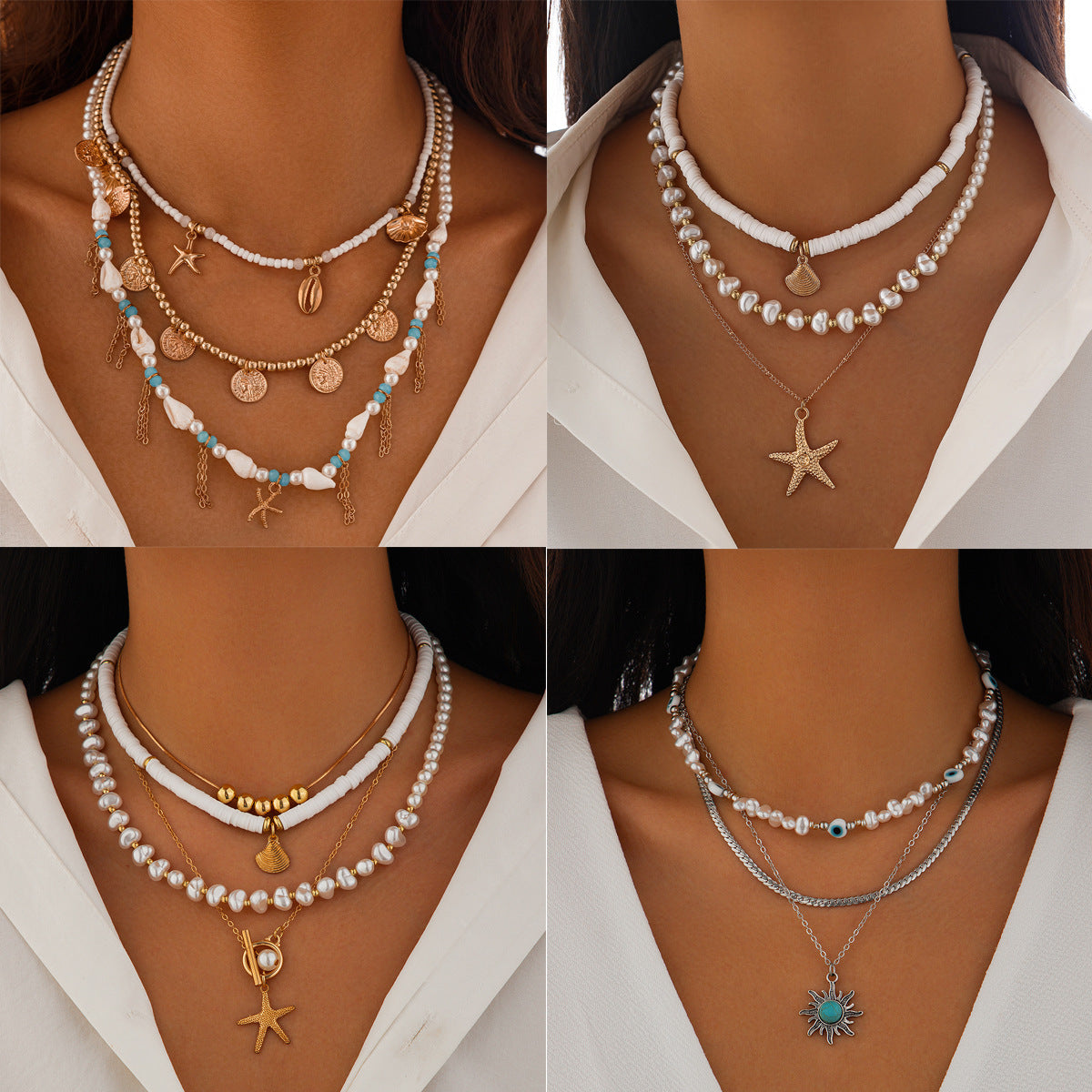 🌟 Necklace Set + Starfish Pearl Irregular Pendant Necklace – Ocean Layers