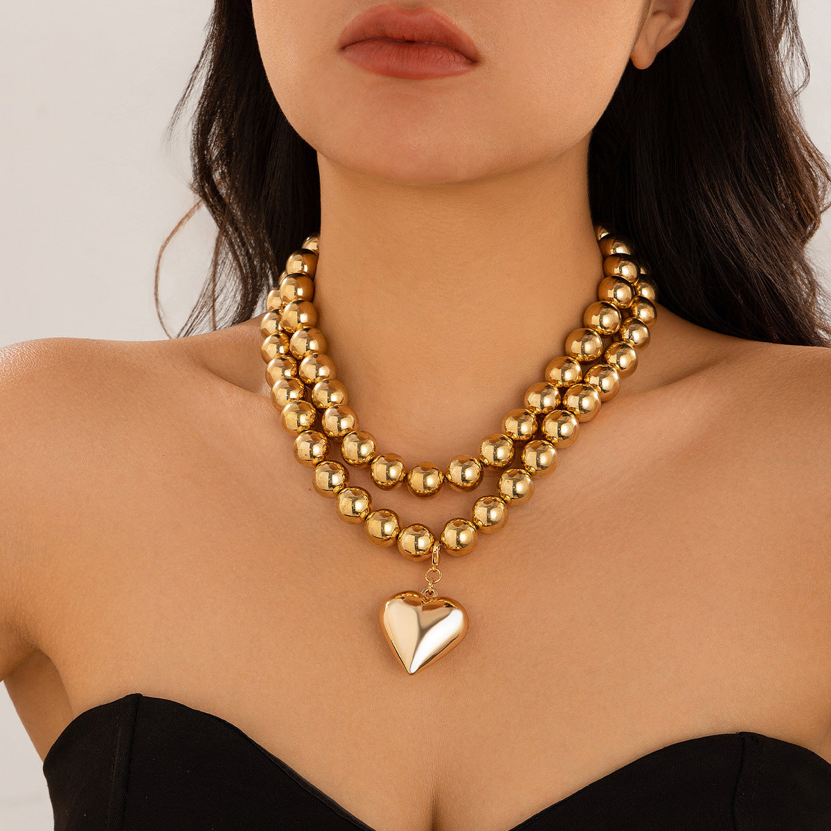💝 Necklace + Heart Pearl Pendant With Beaded Layered Chain
