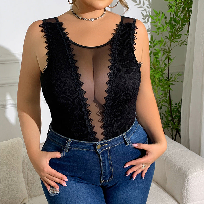 🖤 Sculpt+ | Lace Panel Diamond Mesh Shaping Bodysuit