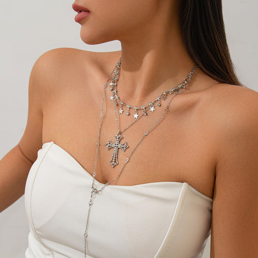 ⭐ Necklace + Baroque Cross & Star Pendant Chain – Vintage Glam