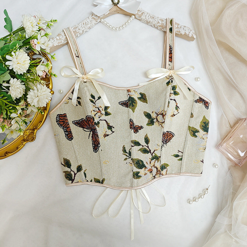 🌸 Spicy | French Floral Bow Tie Slimming Camisole