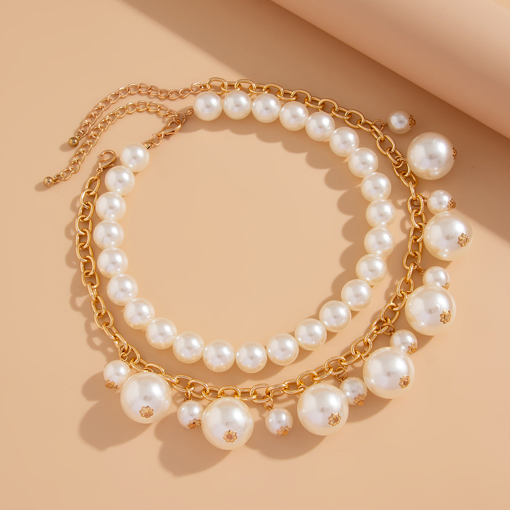 💎 Necklace Set + Pearl Pendant & Alloy Layered Necklace – French Elegance