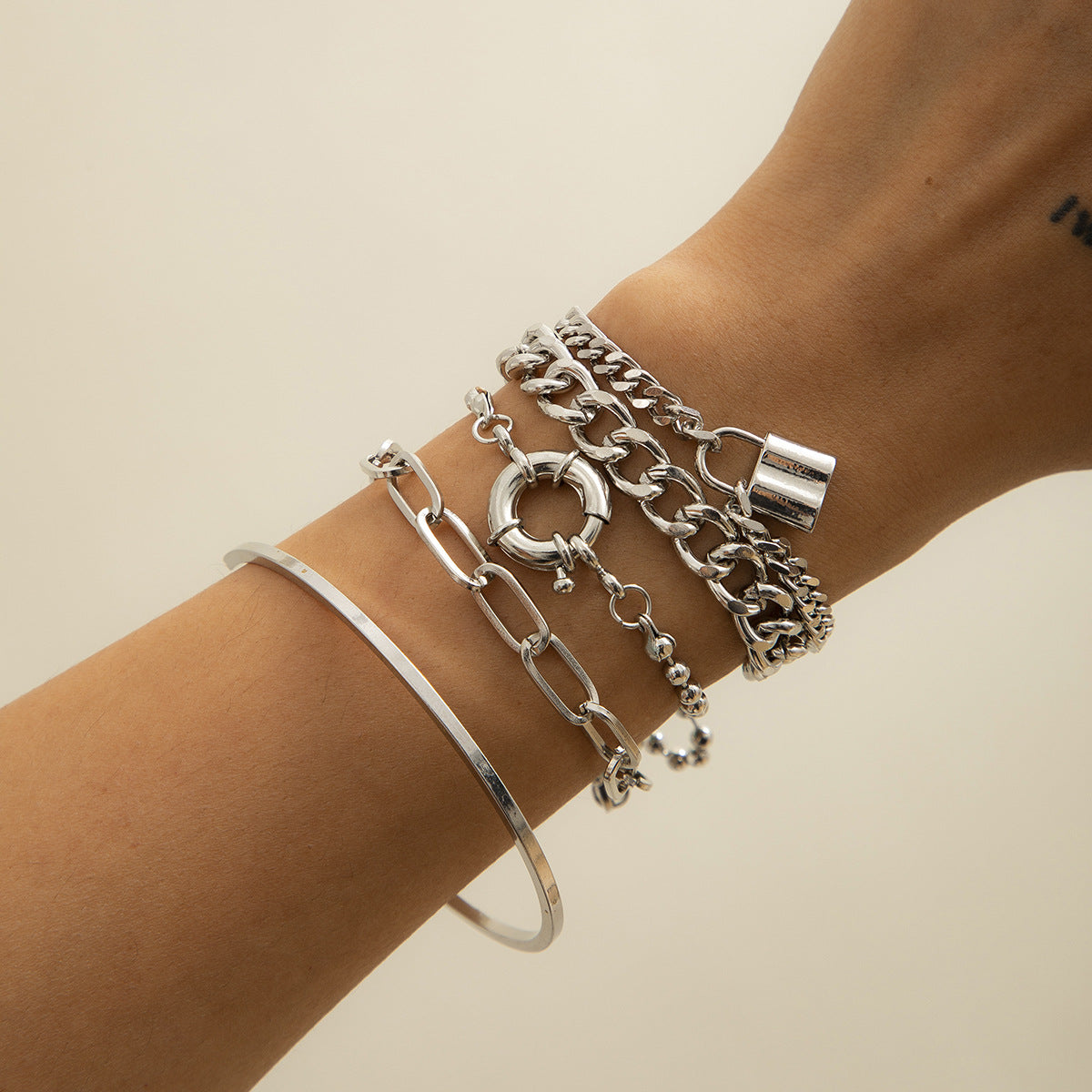 💫 Bracelet Set + Geometric OT Buckle Layered Chain Bracelet – Hip-Hop Fusion