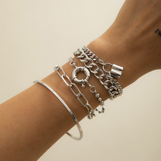 💫 Bracelet Set + Geometric OT Buckle Layered Chain Bracelet – Hip-Hop Fusion