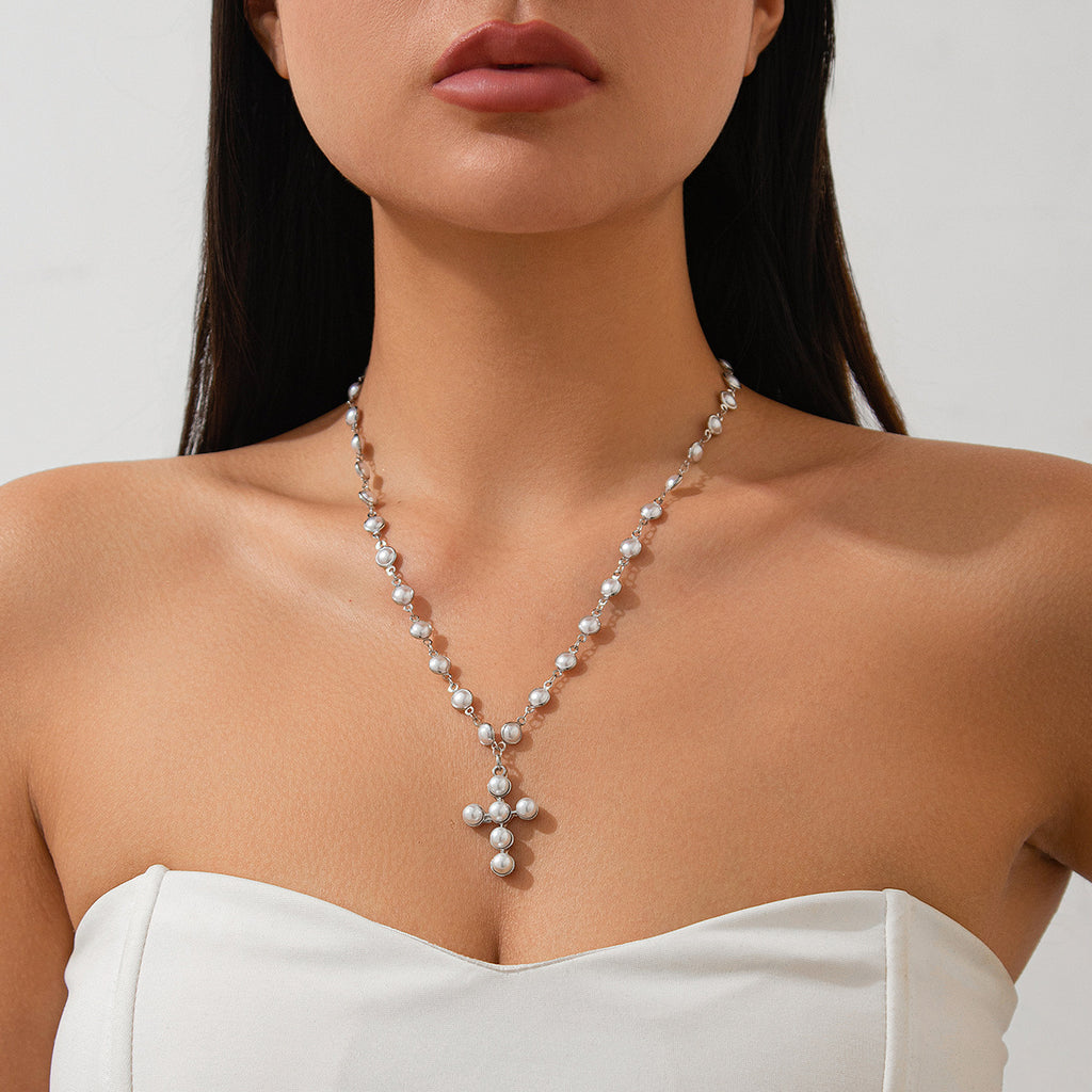 🦇 Necklace + Gothic Cross Alloy Pendant With Beaded Choker