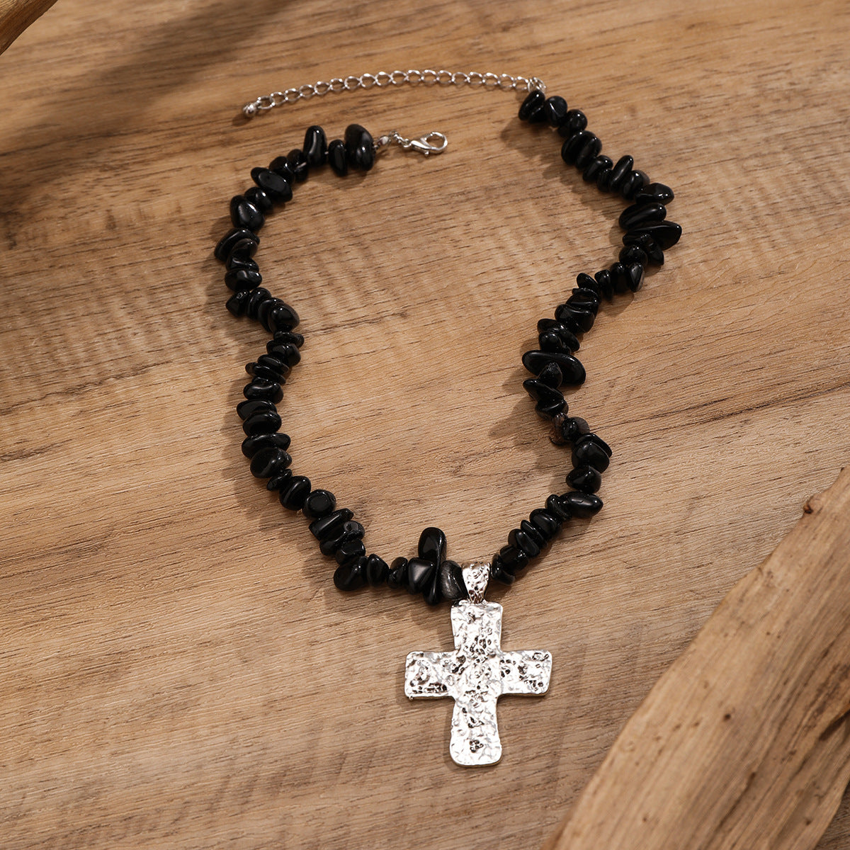 🌿 Necklace + Beaded Turquoise & Stone Cross Pendant Necklace