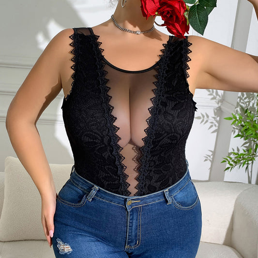 🖤 Sculpt+ | Lace Panel Diamond Mesh Shaping Bodysuit
