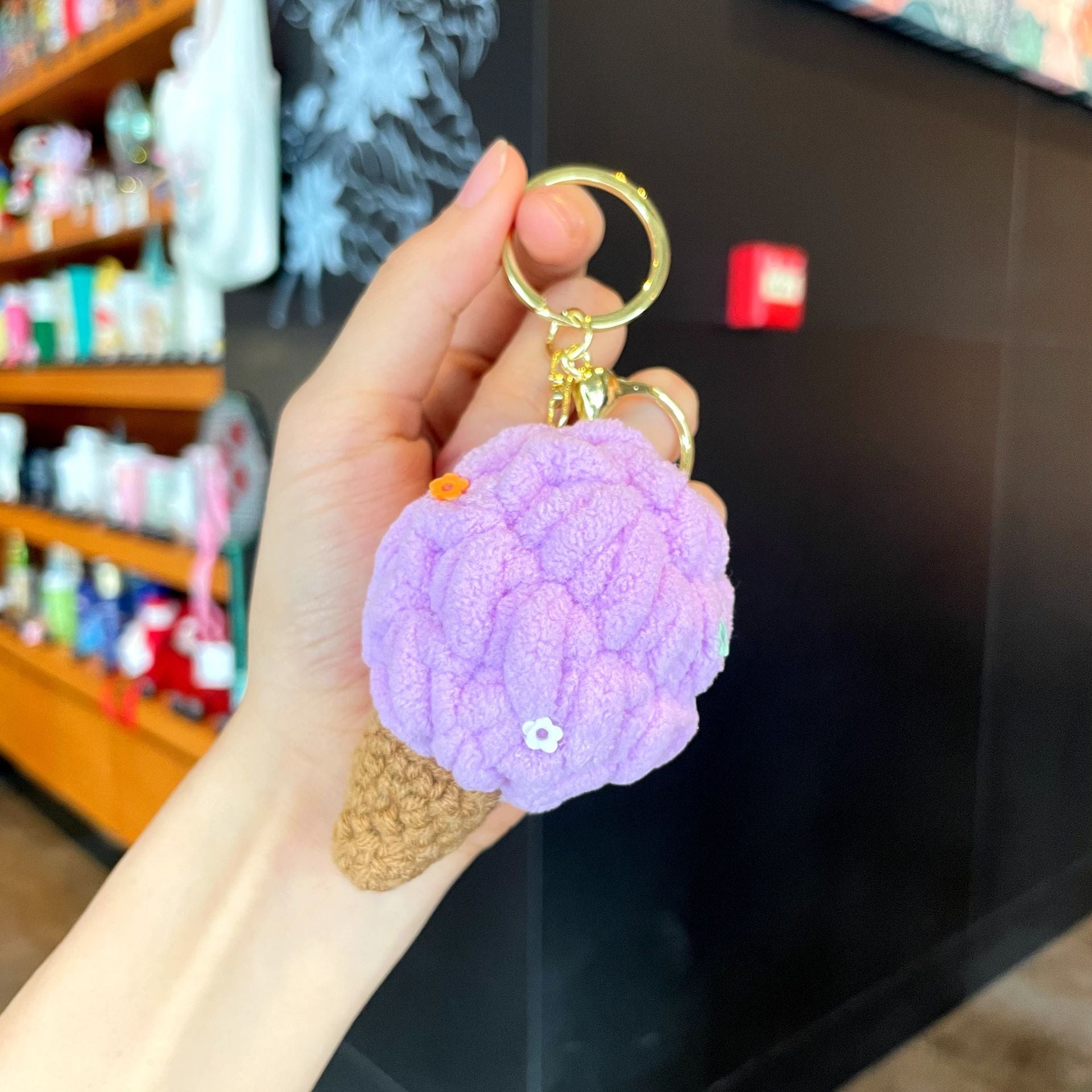Crochet Yarn Ice Cream Keychain