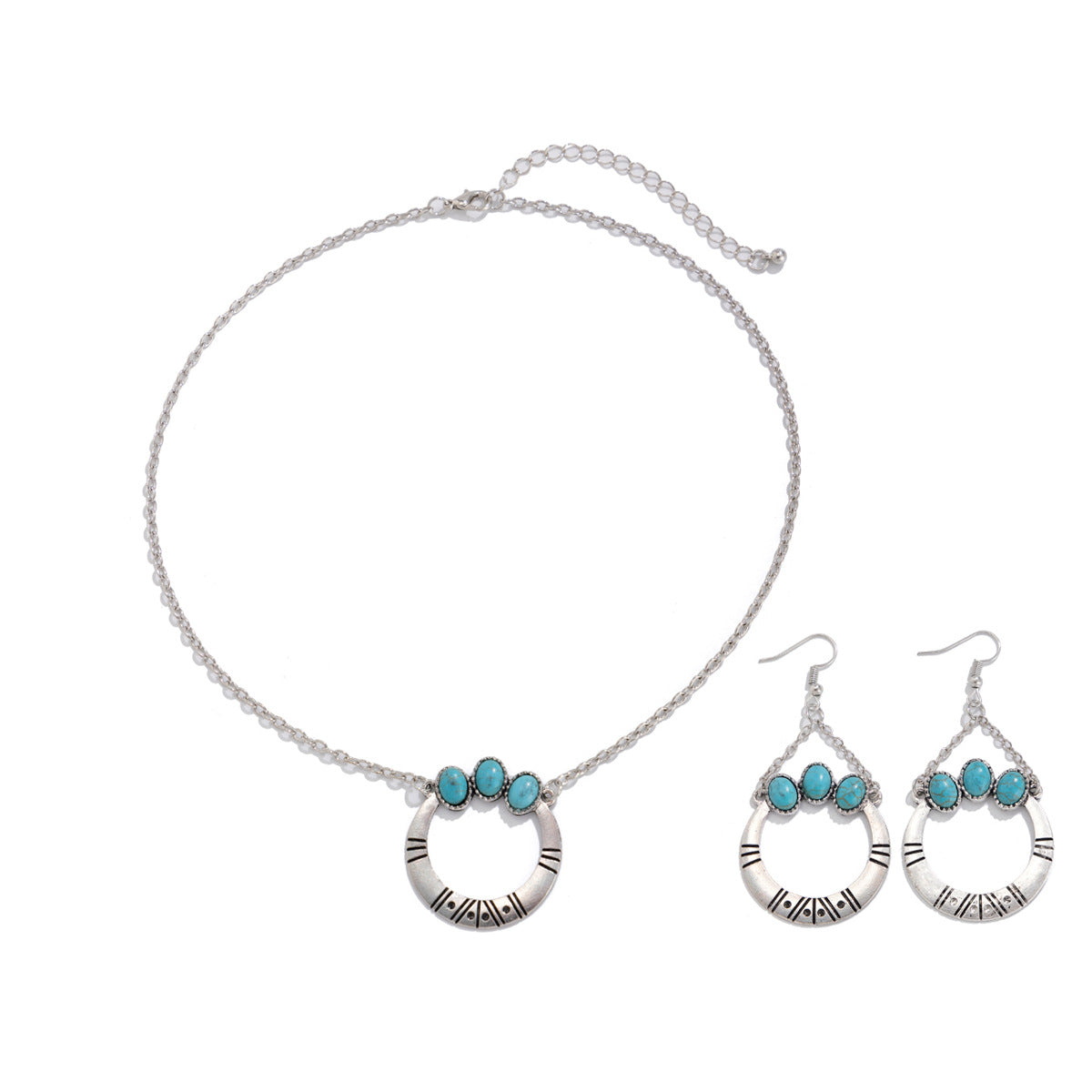 🌴 Necklace Set + Turquoise Coconut Tree Pendant – Heart Charm Summer Set