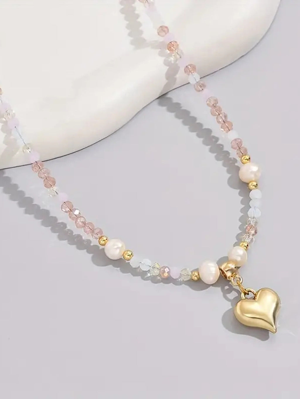 💖 Necklace + Beaded Freshwater Pearl Heart Layered Necklace