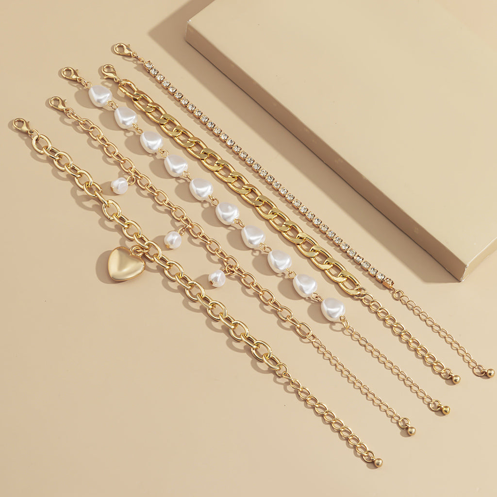 💫 Bracelet Set + Irregular Baroque Pearl Heart Bangle Duo