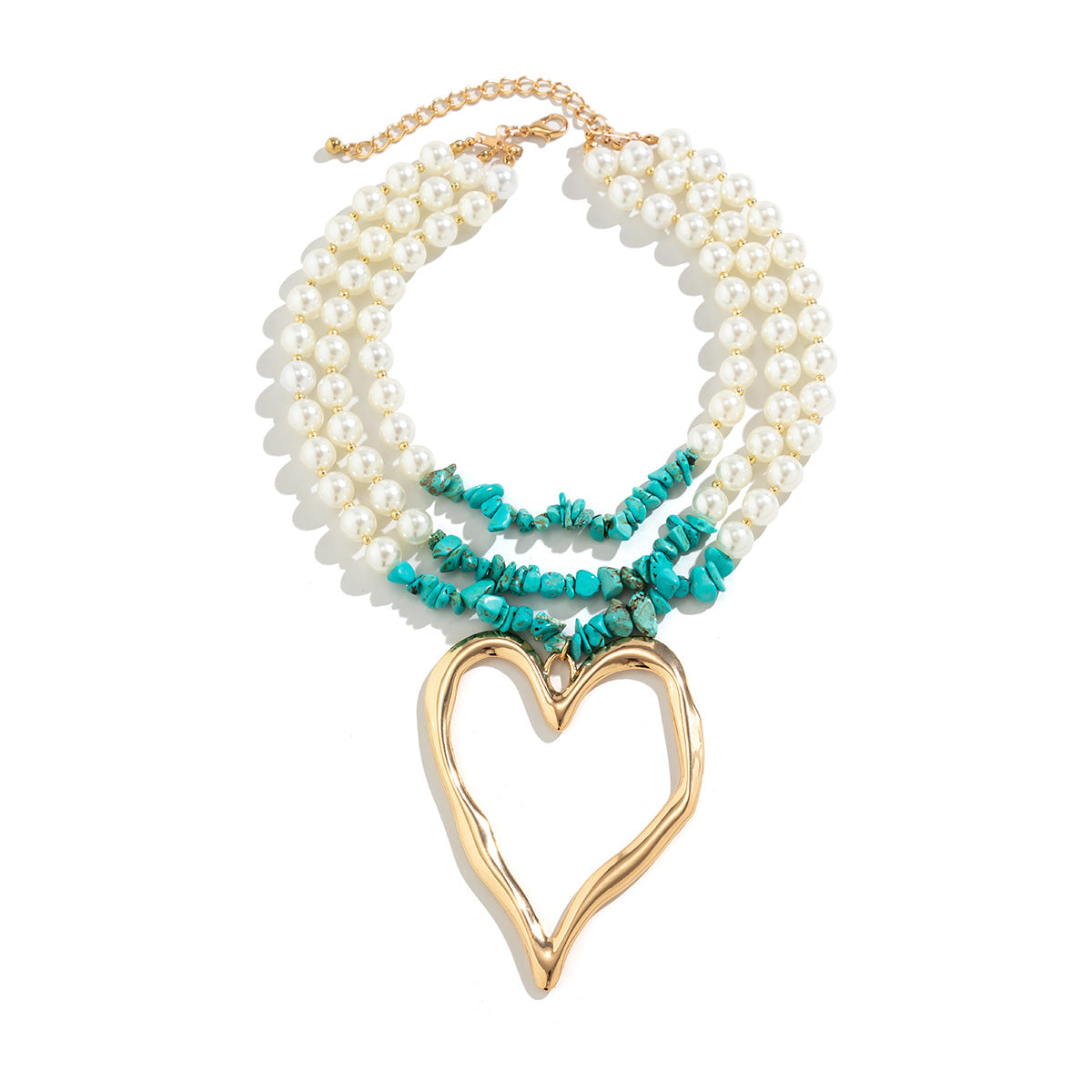 💖 Necklace + Pearl Bead Statement Necklace With Turquoise Heart