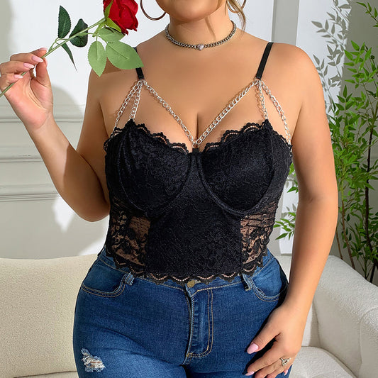 ⛓️ Sculpt+｜Lace Cutout Chain Strap Cami