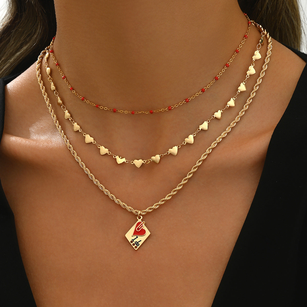 ❤️ Necklace + Red Enamel Heart Pendant Necklace – Vintage Alloy