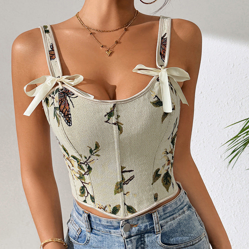 🌸 Spicy | French Floral Bow Tie Slimming Camisole