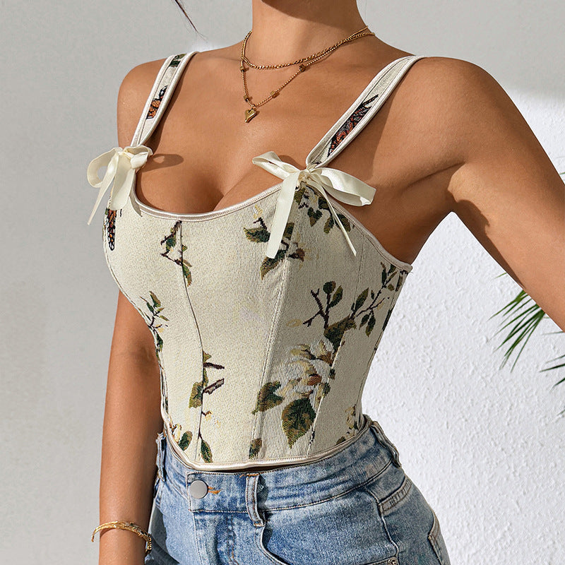 🌸 Spicy | French Floral Bow Tie Slimming Camisole