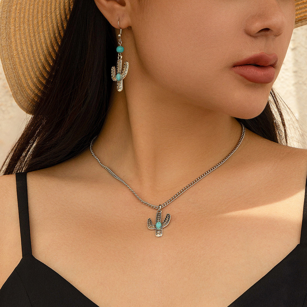 🌴 Necklace Set + Turquoise Coconut Tree Pendant – Heart Charm Summer Set