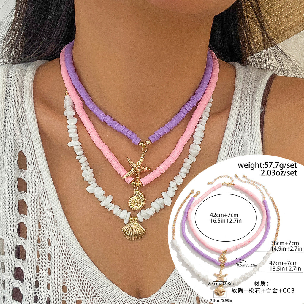 🐚 Necklace + Multi-Layer Shell & Turquoise Beaded Necklace – Ocean Vibe