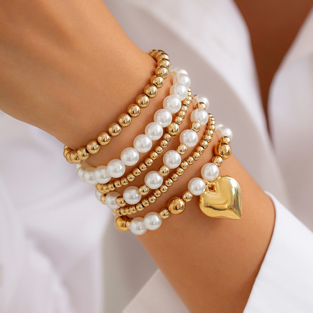 💝 Bracelet Set + Pearl Bead Bracelet With Hollow Heart Charm – Sweet Style