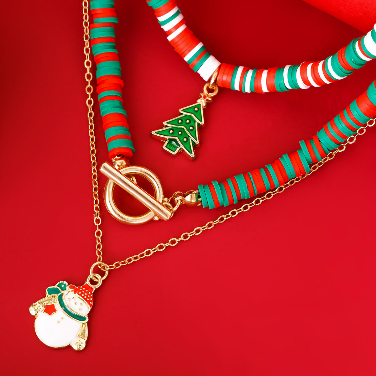 🎅 Necklace Set + Soft Clay Santa Pendant + OT Clasp Chain (3-Piece Christmas Set)