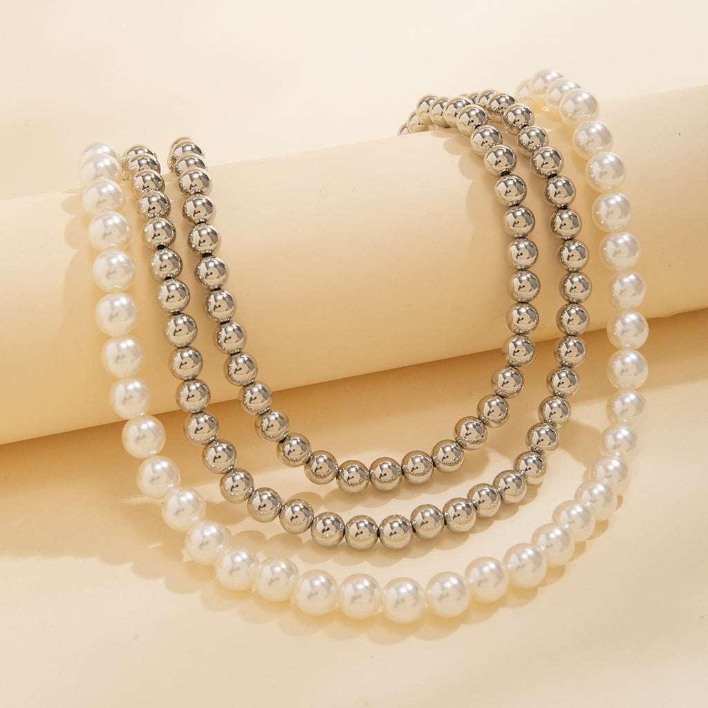 🖤 Choker + Punk Pearl Bead Geometric Statement Necklace