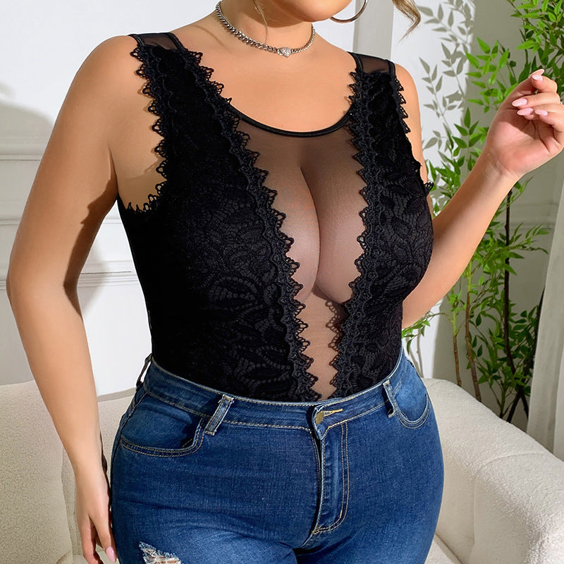 🖤 Sculpt+ | Lace Panel Diamond Mesh Shaping Bodysuit