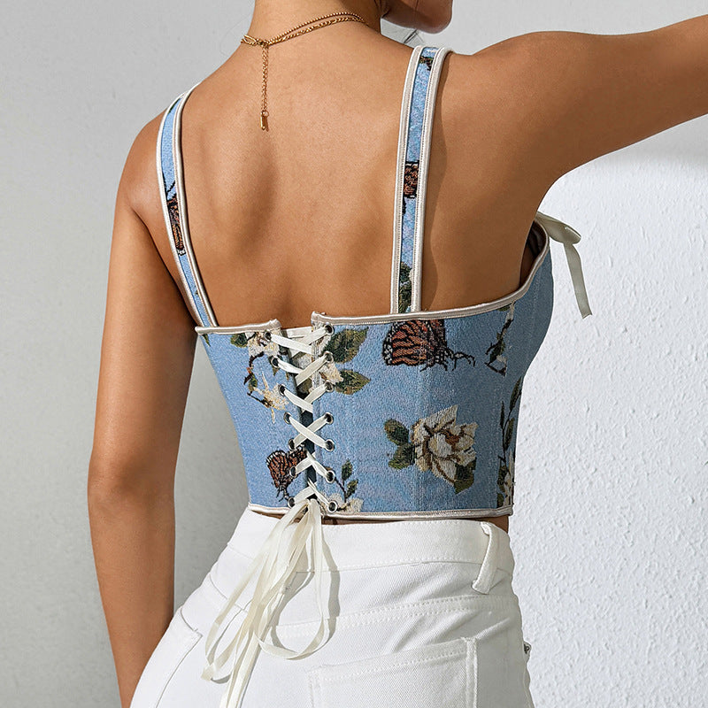 🌸 Spicy | French Floral Bow Tie Slimming Camisole