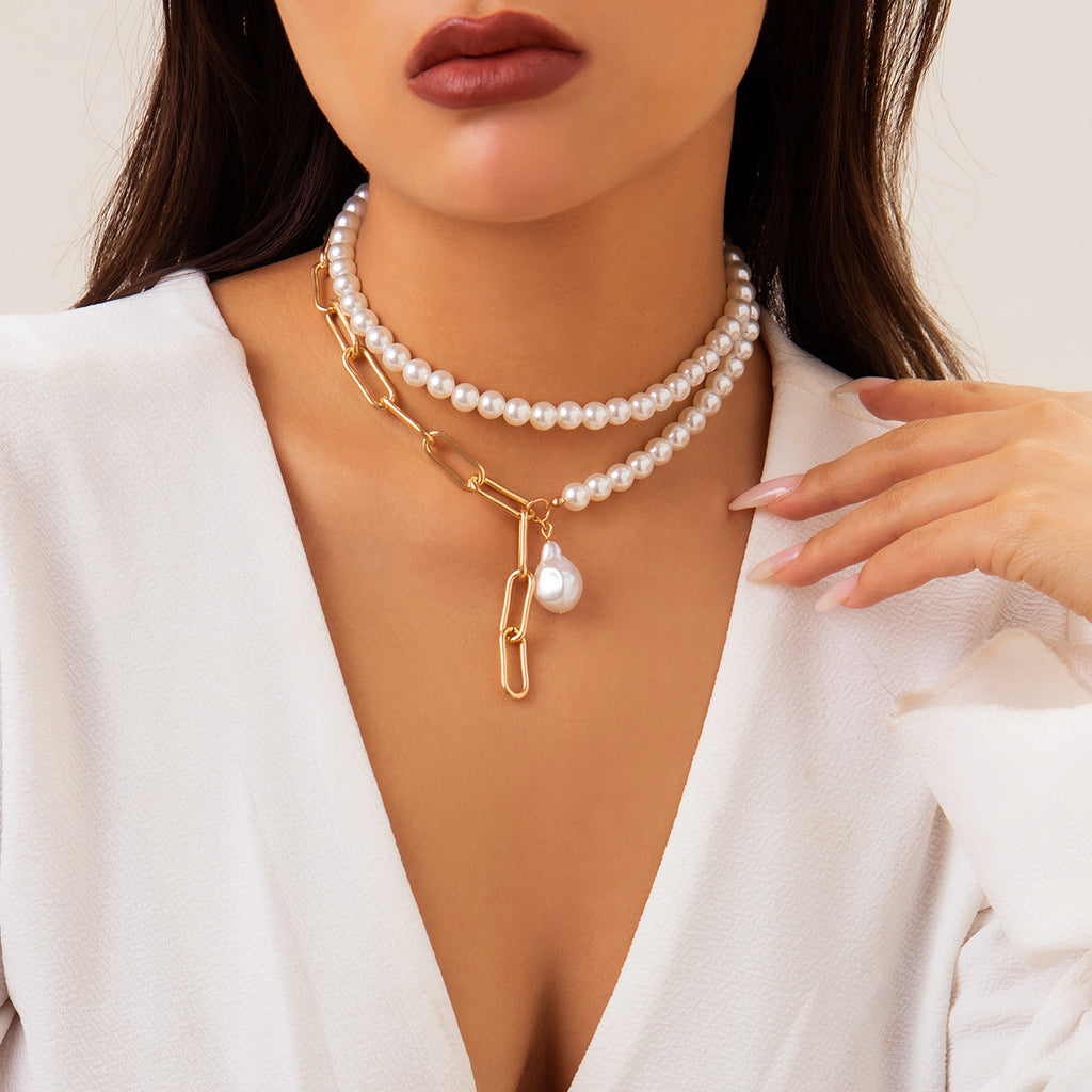 💎 Necklace + Baroque Pearl Pendant Choker – Sweet & Chic