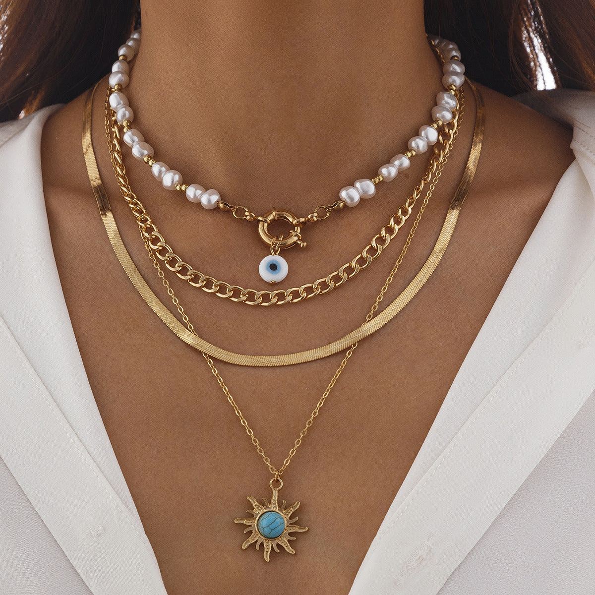 🐚 Necklace + Tribal Pearl Necklace With Sun Eye Pendant – Ethnic Style