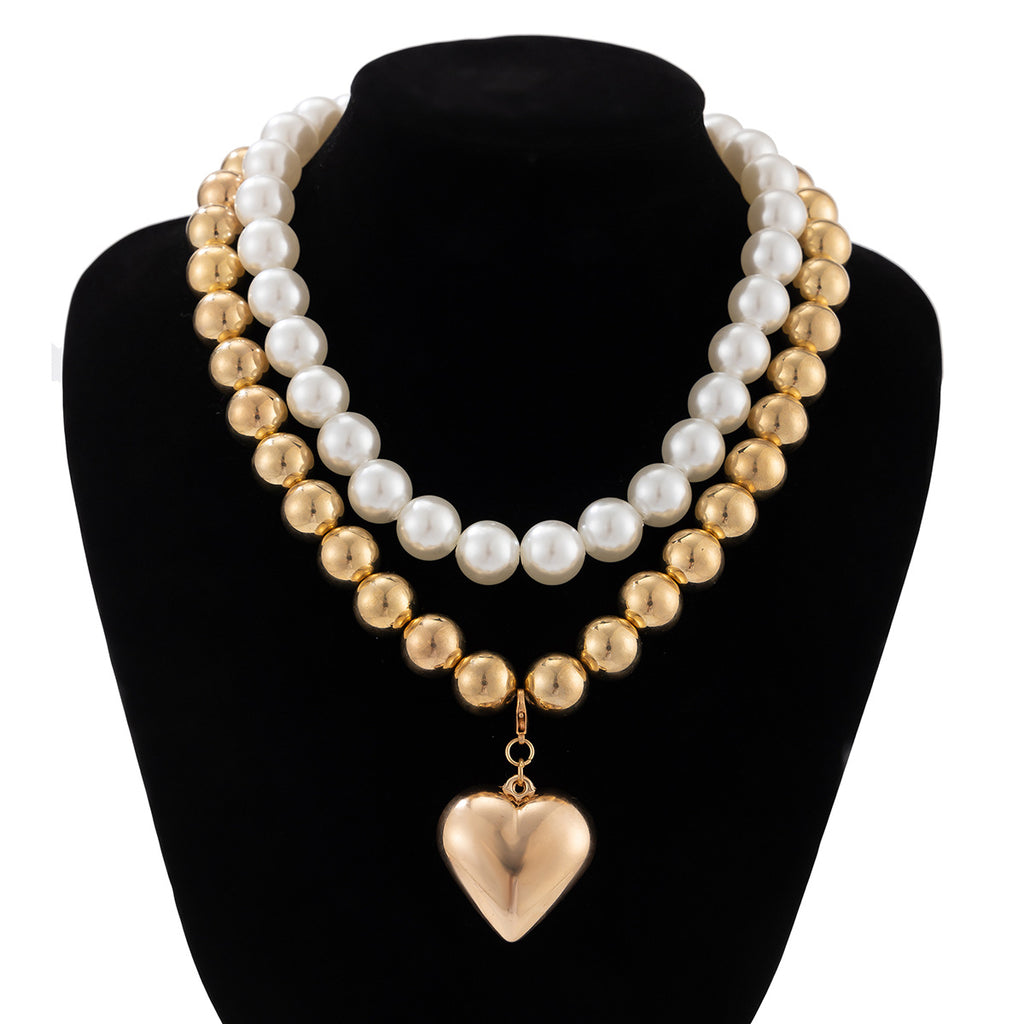 💝 Necklace + Heart Pearl Pendant With Beaded Layered Chain