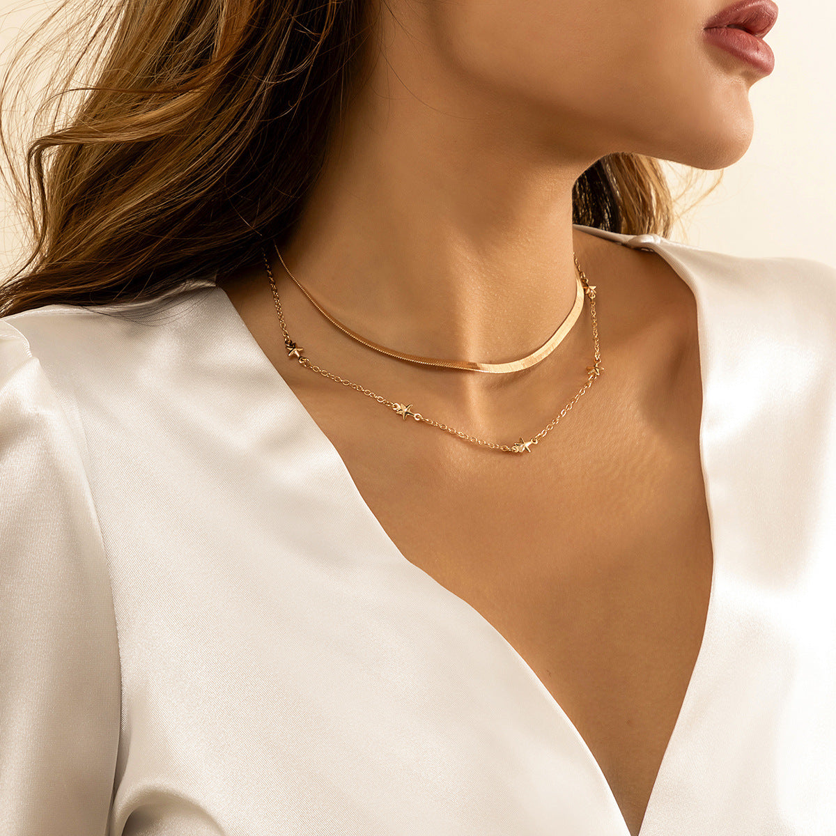 🧵 Necklace + Double-Layer Knotted Punk Chain Necklace – Street Metal Style