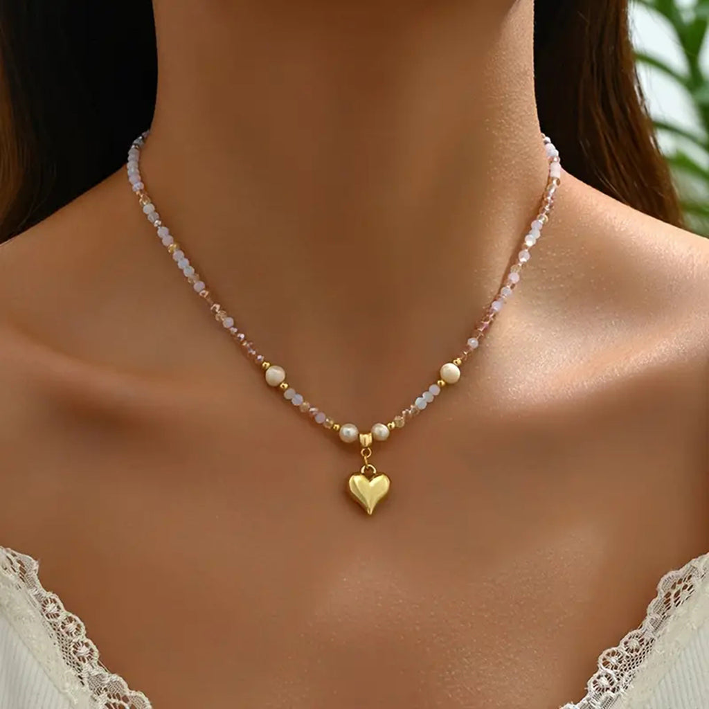 💖 Necklace + Beaded Freshwater Pearl Heart Layered Necklace