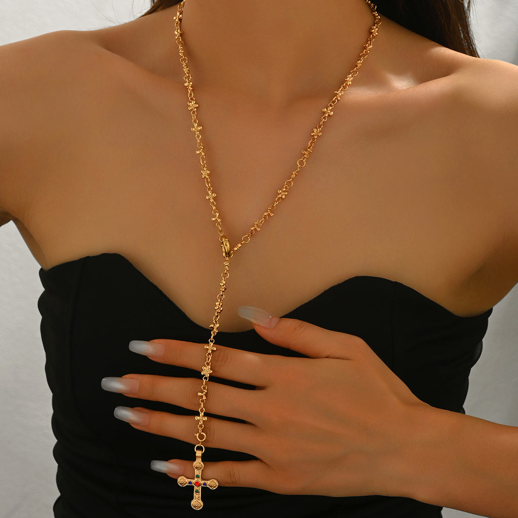 ✝️ Necklace Set + Rhinestone Cross Pendant Necklace – Alloy Chain Set