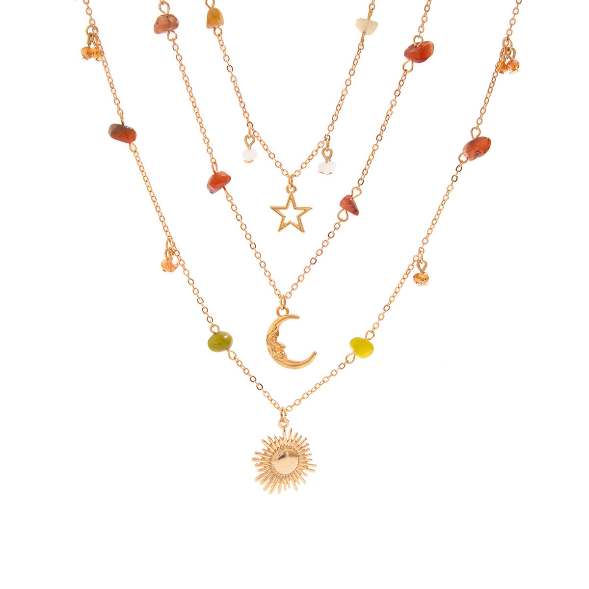 🪨 Necklace Set + Stone Bead Tassel Layered Necklace – Boho Chic Style