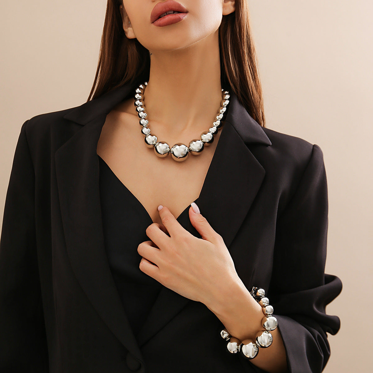 💥 Necklace + Punk Geometric Beaded Choker – Bold Statement