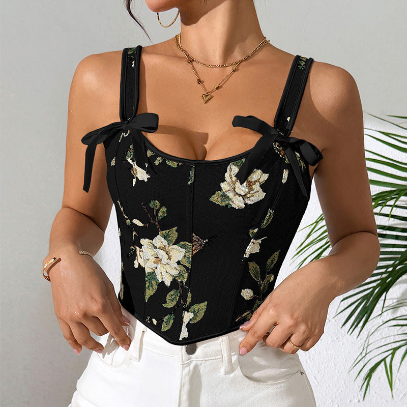 🌸 Spicy | French Floral Bow Tie Slimming Camisole