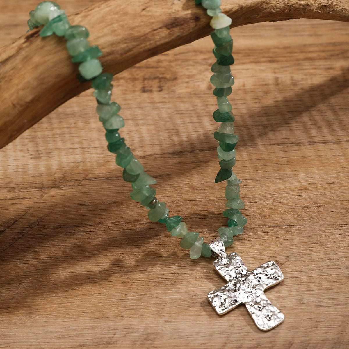 🌿 Necklace + Beaded Turquoise & Stone Cross Pendant Necklace