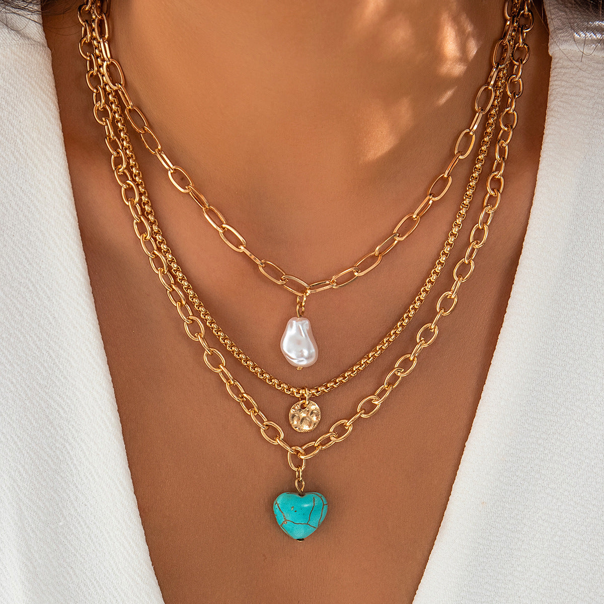 💖 Necklace + Baroque Pearl Necklace With Turquoise Heart