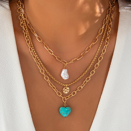 💖 Necklace + Baroque Pearl Necklace With Turquoise Heart
